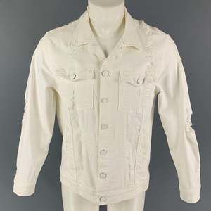 CURRENT  ELLIOTT White Distressed Cotton Trucker Jacket